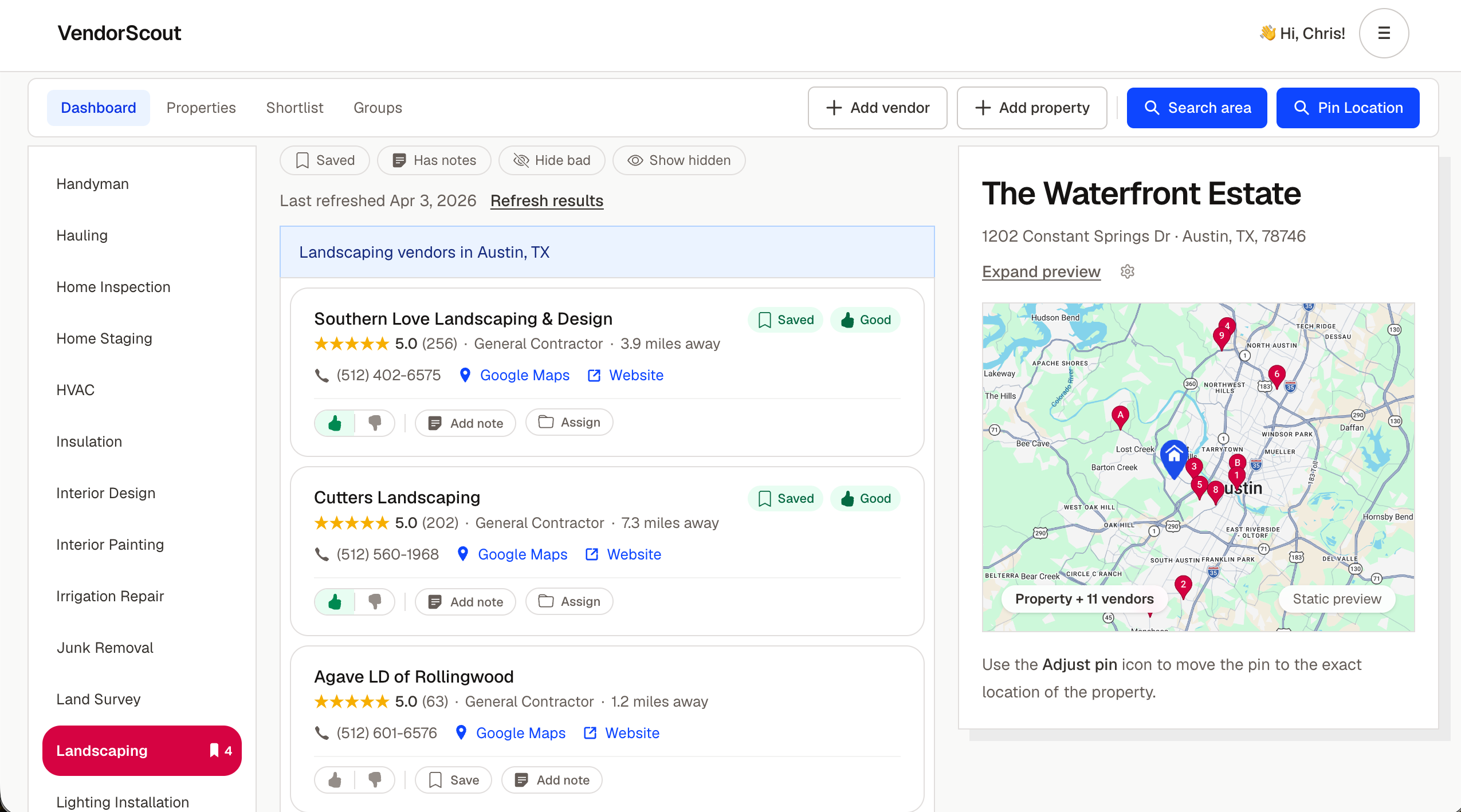 VendorScout vendor discovery dashboard